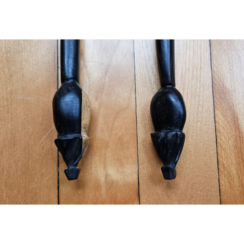 Handcarved Ebony and Ivory Wooden Hut Salad Servers from Mali